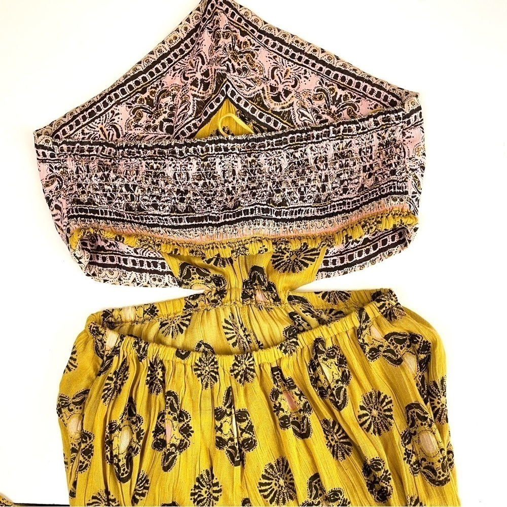 Free People Mariabelle Yellow Mustard Jumpsuit Boho Moroccan XS - Picture 14 of 15